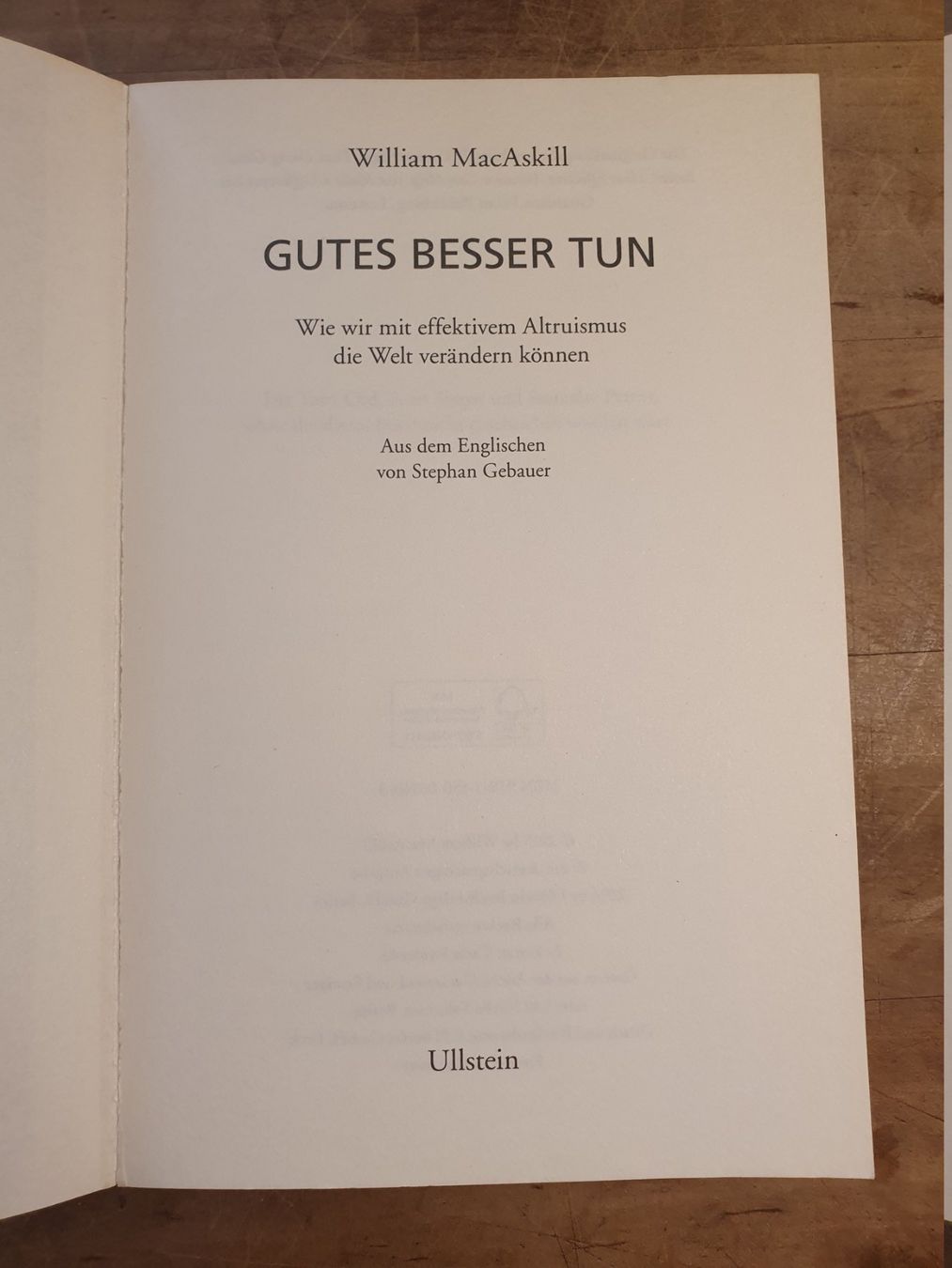 Libri: Gues besser tun - William MacAskill - Ullstein - Deutsch – Usato da Zürich venduto da loosebone 2