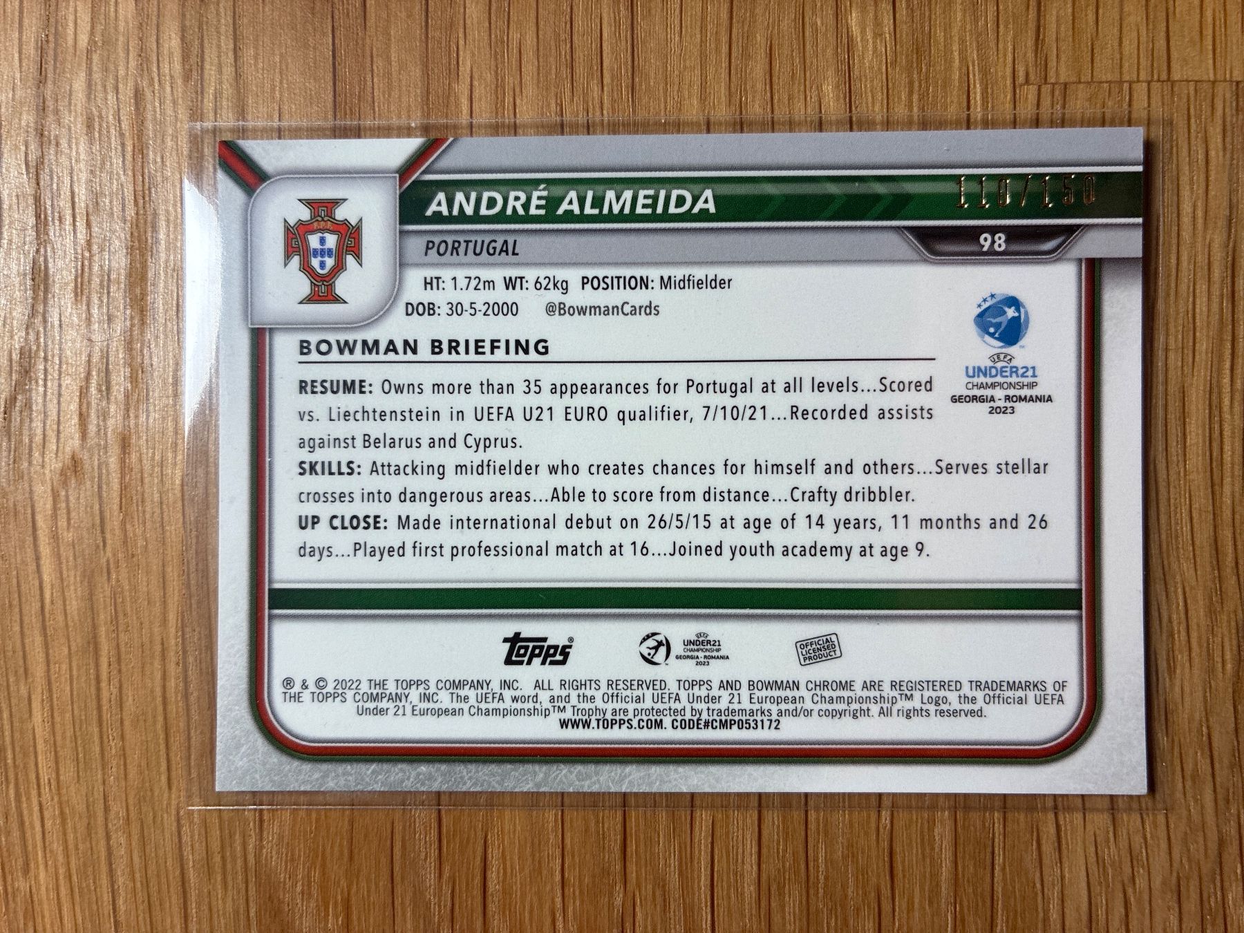 Topps Carte collezionabili: Topps Bowman Chrome Andre Almeida Portugal /150 – Usato da Wangenried venduto da Garagara 1