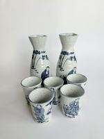 Japanisches Sake-Set aus Arita-Porzellan 7-teilig Vintage