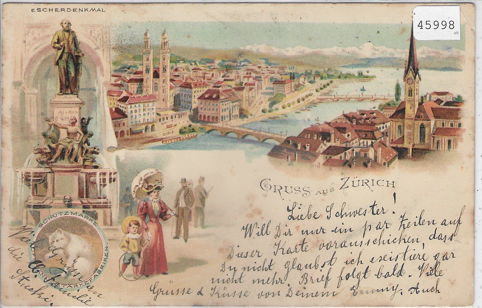 Ansichtskarten: Gruss aus Zürich - Litho 1900 – Gebraucht aus Ettingen von Kartenplanet