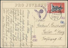 1928 - Pro Juventute Karte - Zensur - Pro Patria - nach D