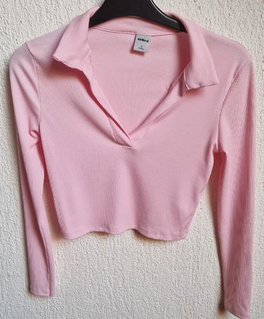 Shirt langarm, stretch mit V-Ausschnitt, rosa Gr.S