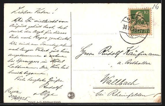 Cartoline postali: AK Ragaz, Teilansicht mit Falknis, 1925 – Usato da Berlin venduto da bartko-reher 1