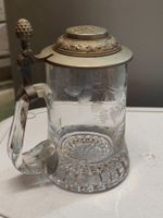 Hürlimann Bierkrug mit Zinndeckel (graviert, Zürich)