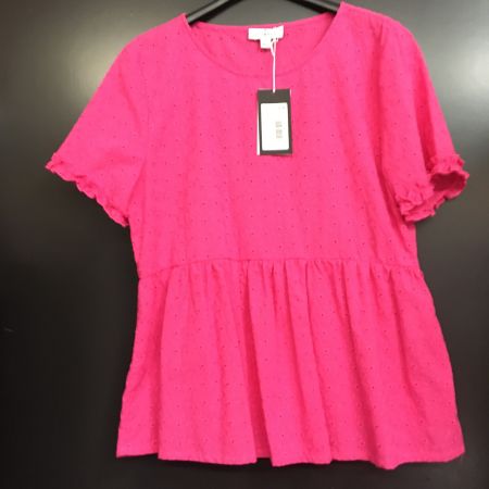 Piu & Piu Sommer KA Bluse m Rüsche Lochstickerei pink Gr 40