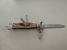 Taschenmesser rostfrei Hirschhorn Motiv gebraucht Zustand