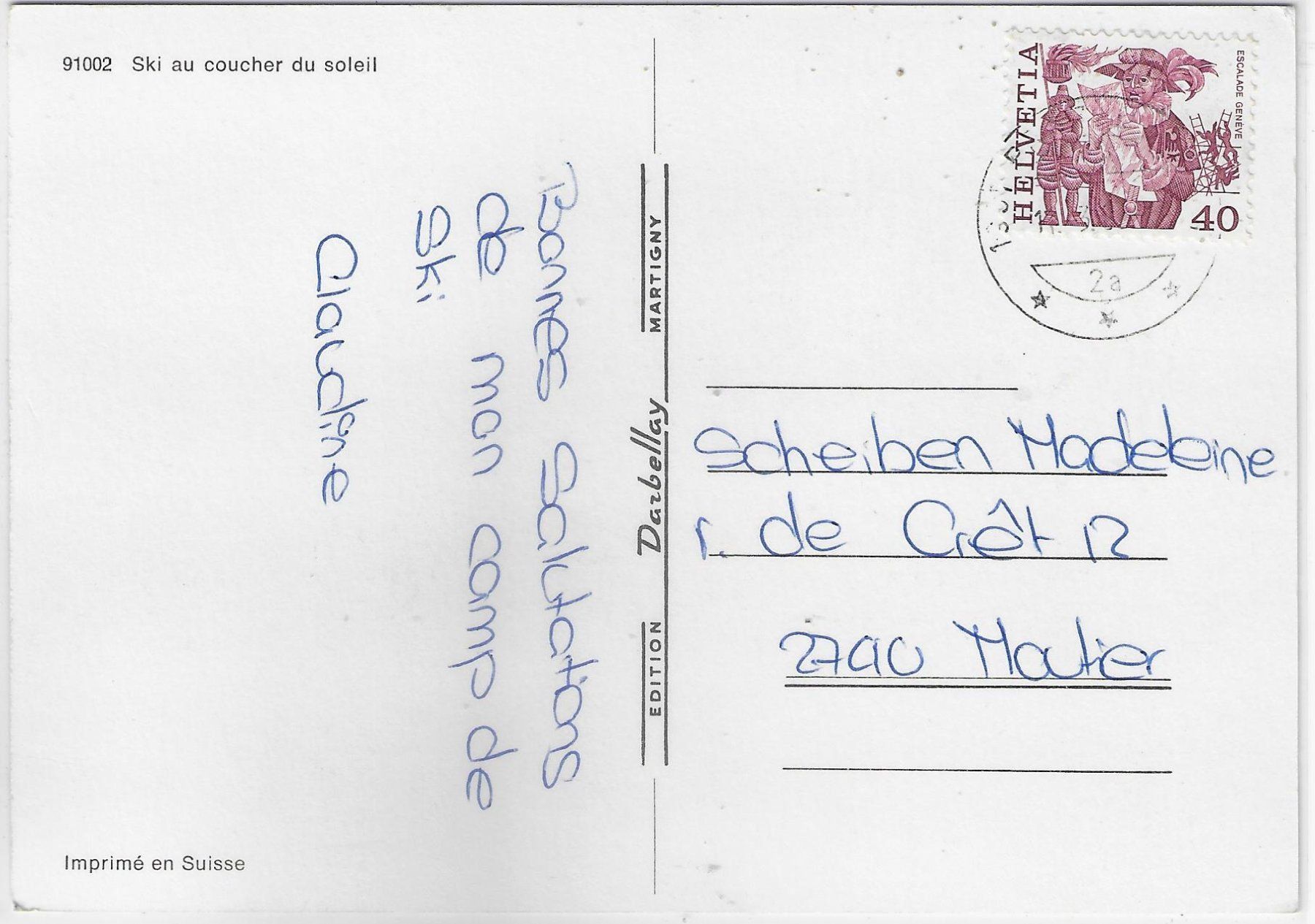 Cartoline postali: Ski au coucher du soleil – Usato da Ettingen venduto da Kartenplanet 1