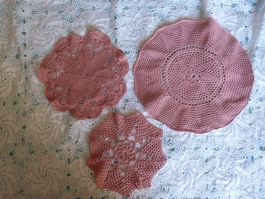3 Häkeldeckeli, altrosa, Handarbeit, Boho-Style