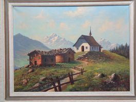 GEMÄLDE BETTMERALP MIT KAPELLE WALLIS SIGNIERT