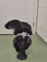 Stirnband mit Federn und Strass schwarz silber gebraucht