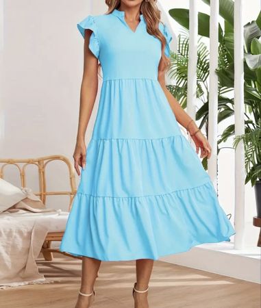 👗 Sommerliches, hellblaues Kleid mit Volants, Grösse L