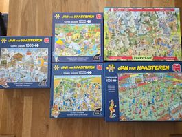 Puzzle-Set: 4x Jan van Haasteren und 1x Funky Zoo