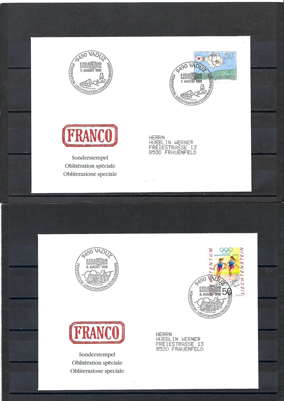 Alle Briefmarken: 9 Sonderbrief mit Sonderstempel 1.8.-9.8.92 / LIBA 92 – Gebraucht aus Bronschhofen von Imsr 3