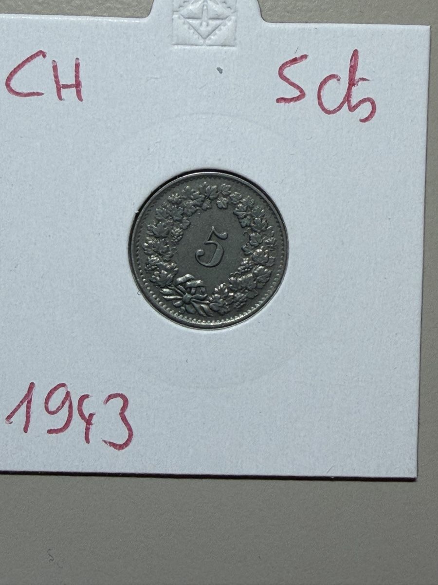 Tutti le monete: CH - 5 cts - 1943 – Usato da Payerne venduto da Mike1682