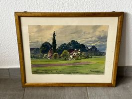 Originales Aquarell-Gemälde im Goldrahmen, signiert.