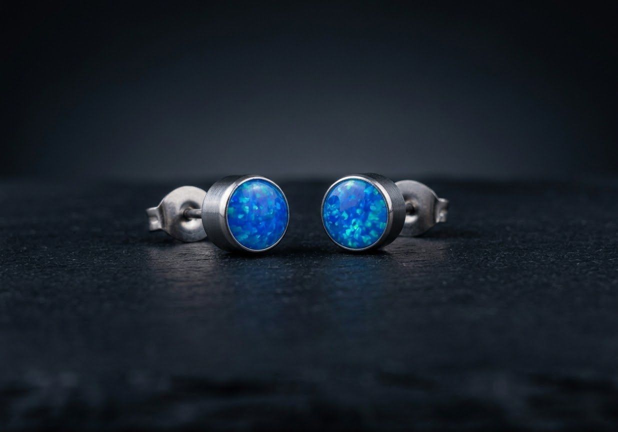 Orecchini pendenti & Orecchini a lobo: Ohrstecker aus Titanium mit Opal – Nuovo e nell'imballaggio originale da Matten b. Interlaken venduto da kero71