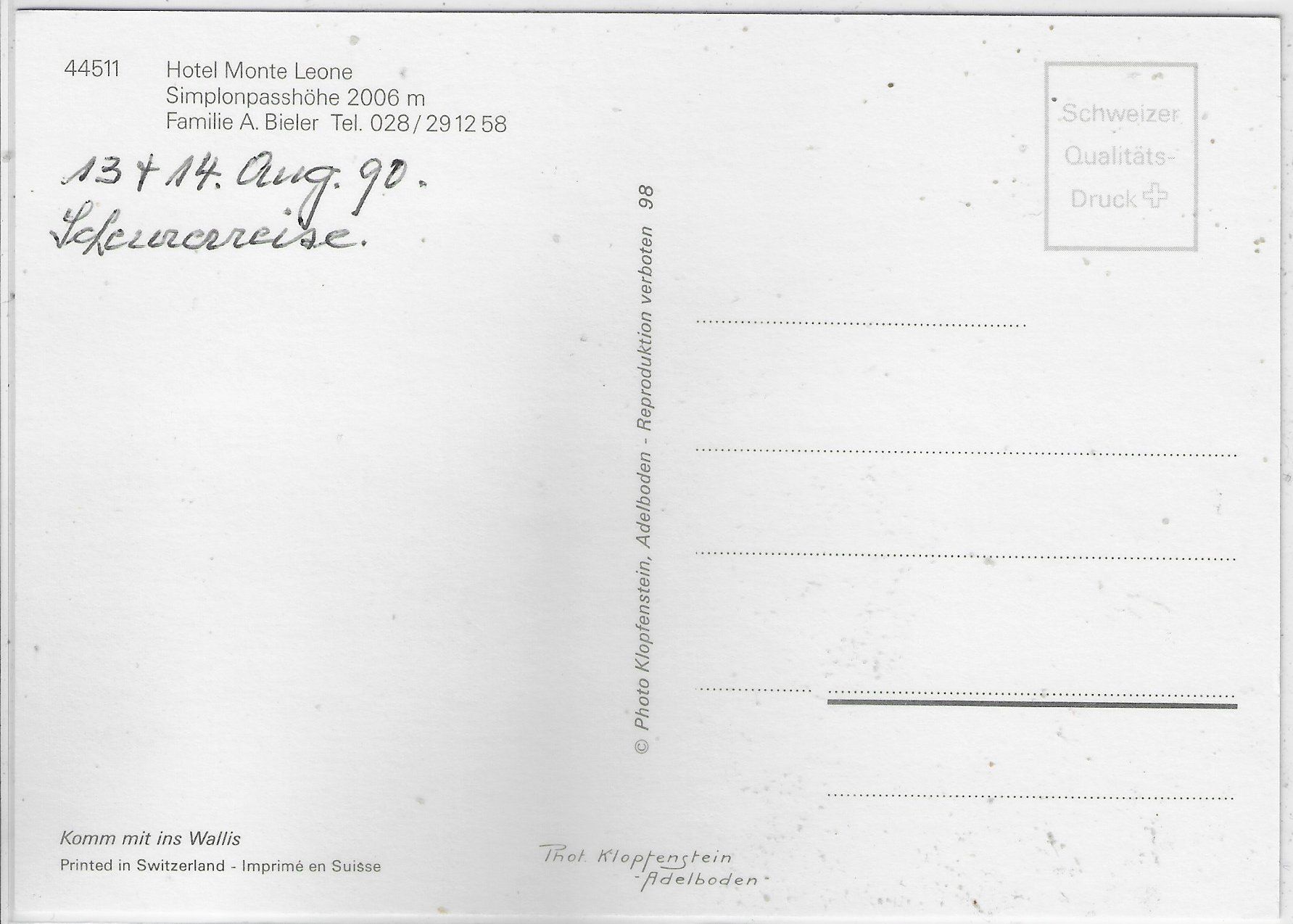 Cartes postales: Simplonpass - Hotel Monte Leone, Postauto – D'occasion à Ettingen par Kartenplanet 1