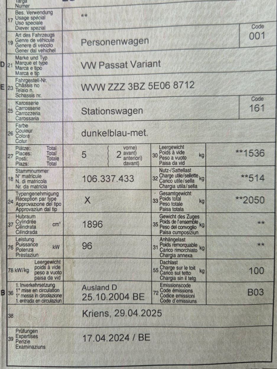 VW Automobili: VW Passat Variant B5 1.9 TDI ab Platz – Usato da Luzern venduto da denis.lecardonnel 7