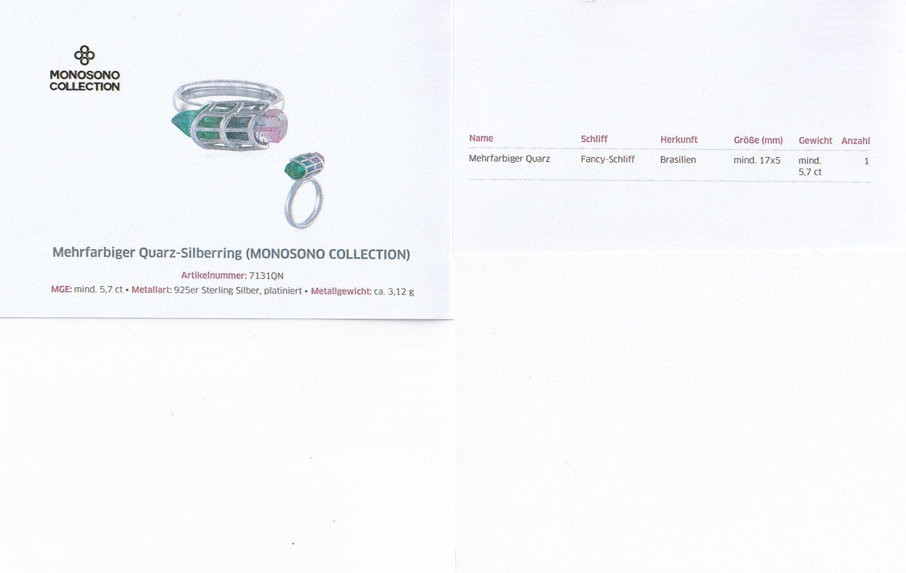 Anelli: Echtschmuck: Silberring Mehrfarbiger Quarz 18/56 – Nuovo (secondo la descrizione) da Zuchwil venduto da maumauchi 1