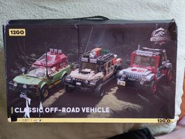 3er Jurassic Park Wagenset aus Klemmbausteinen