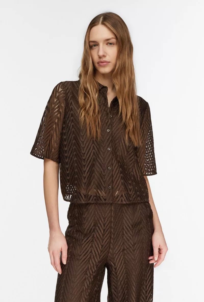 Comma Camicette: Bluse Comma Lochmuster braun neuwertig! – Nuovo (secondo la descrizione) da Luzern venduto da Sommer_26 1