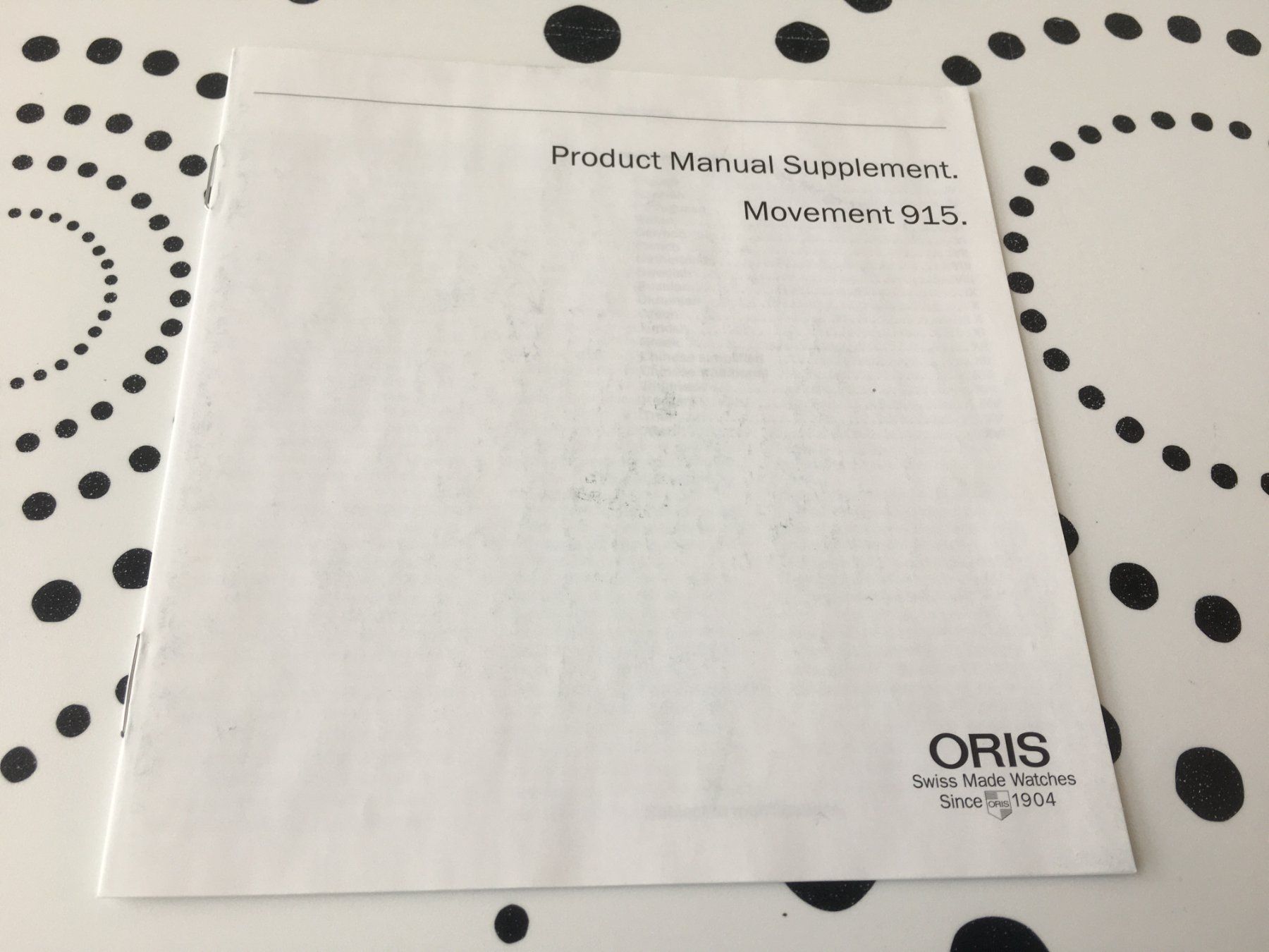 Breitling Documenti: ORIS MANUEL SUPPL. MOVEMENT 915 - OPERATING INSTRUCTIONS – Nuovo (secondo la descrizione) da Epalinges venduto da dream-watch