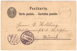 RIEDIKON Stabstempel auf Ganzsachen-Postkarte nach ZÜRICH