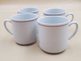 4 petites tasses à café blanches, bordure bordeaux, Tognana