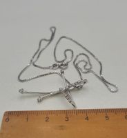 18 Karat 750 Weiss Gold Kette mit Kreuz Anhänger mit Steine