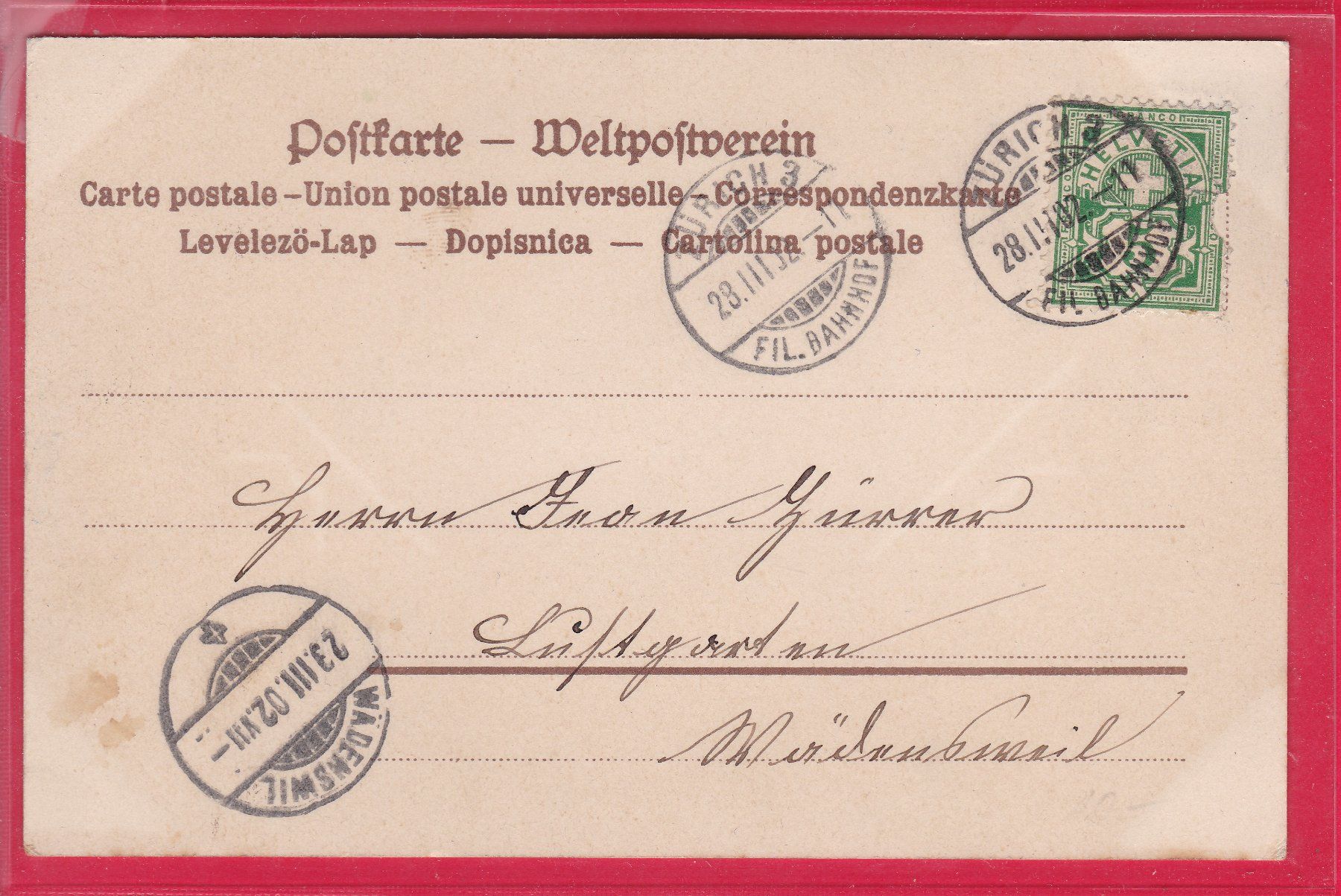 Ansichtskarten: FRÖHLICHE OSTERN, 28.3.1902 – Gebraucht aus Oberrieden von Gebirgsstelze 1