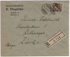 30 Rp. Helvetia m.S. auf Orts-Chargé von ZÜRICH OBERSTRASS
