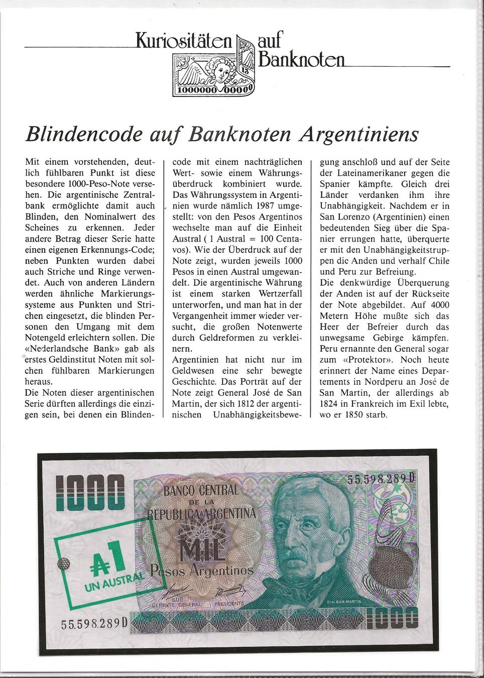 Banconote: Banknote Argentinien – Usato da Zürich venduto da Philacat11