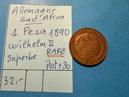 ALLEMAGNE - EAST AFRICA : 1 PESA 1890 - RARE - SUPERBE