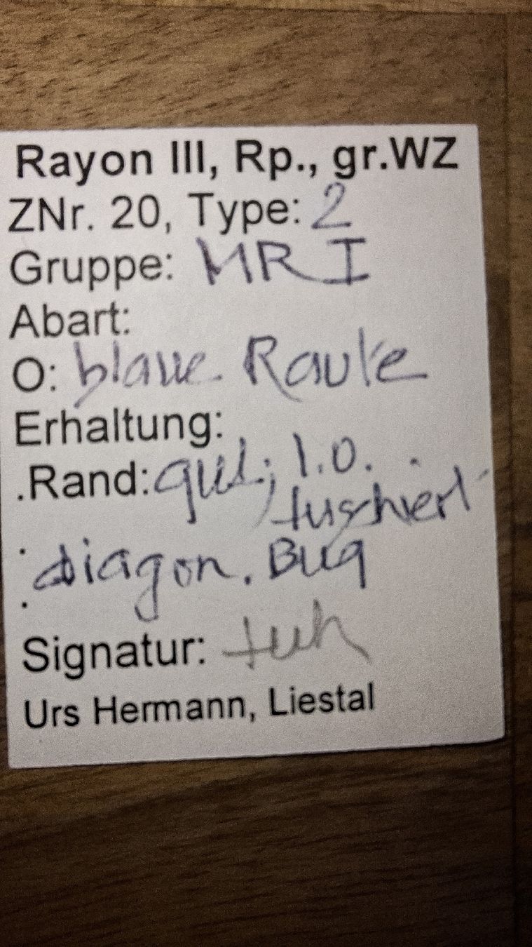 Alle Briefmarken: Rayon Nr. 20 Typ 2 MR - I  blaue Raute mit Befund – Gebraucht aus Balgach von SIMEON27 2