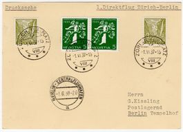 seltener Erstflug von ZÜRICH nach BERLI am 1.VI.1939