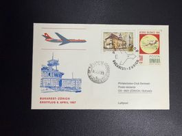 Swissair Erstflugbrief Bukarest-Zürich 1967