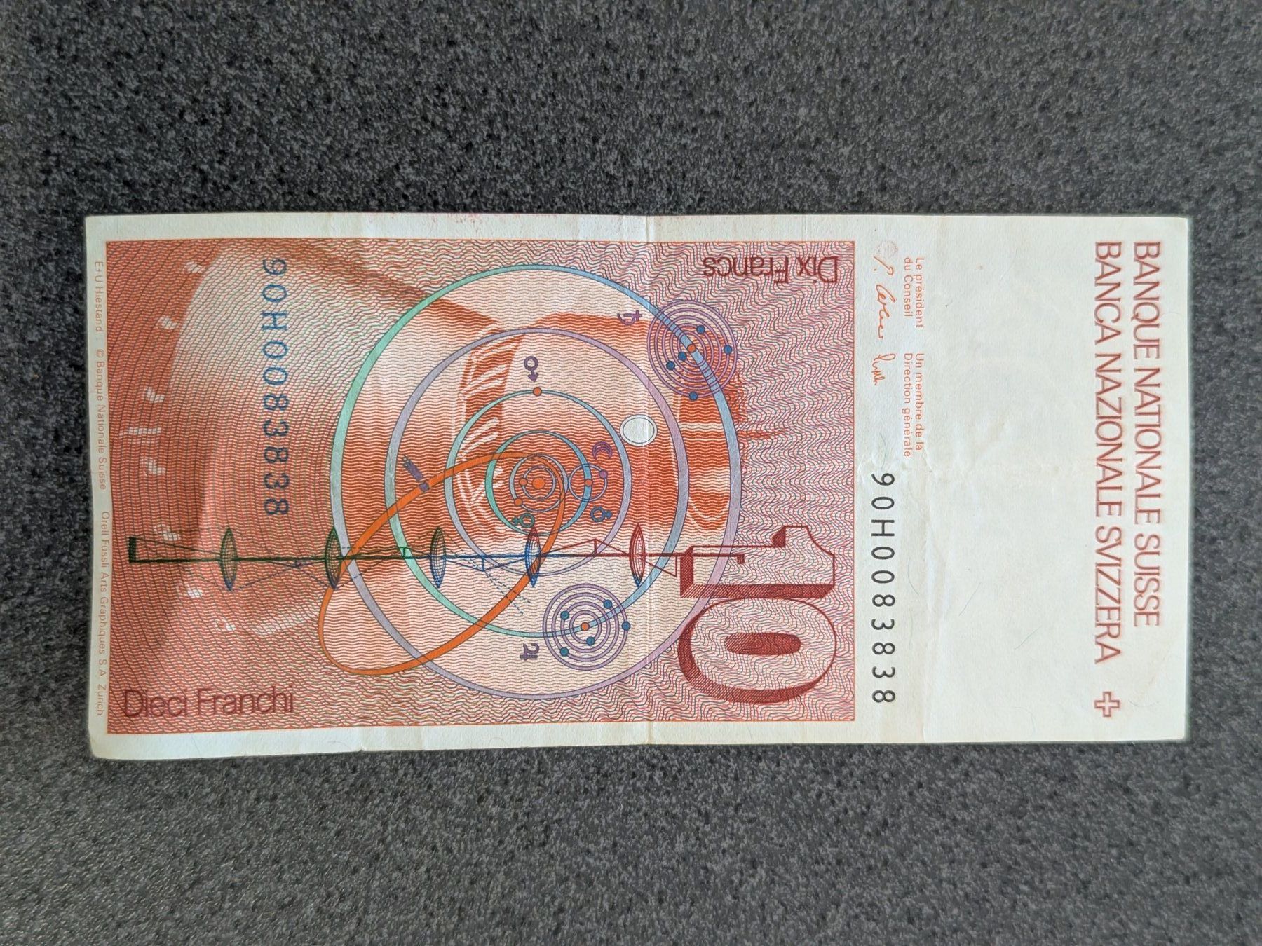 Banconote: 10 Franken Note 6. Serie Mathematiker Leonhard Euler – Usato da Bischofszell venduto da Blende2 1