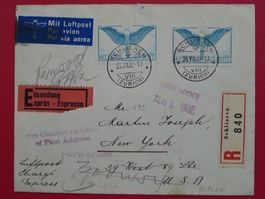 1938, F10z 2x, 1.30 Frankatur nach NEW YORK von SCHLIEREN ZH