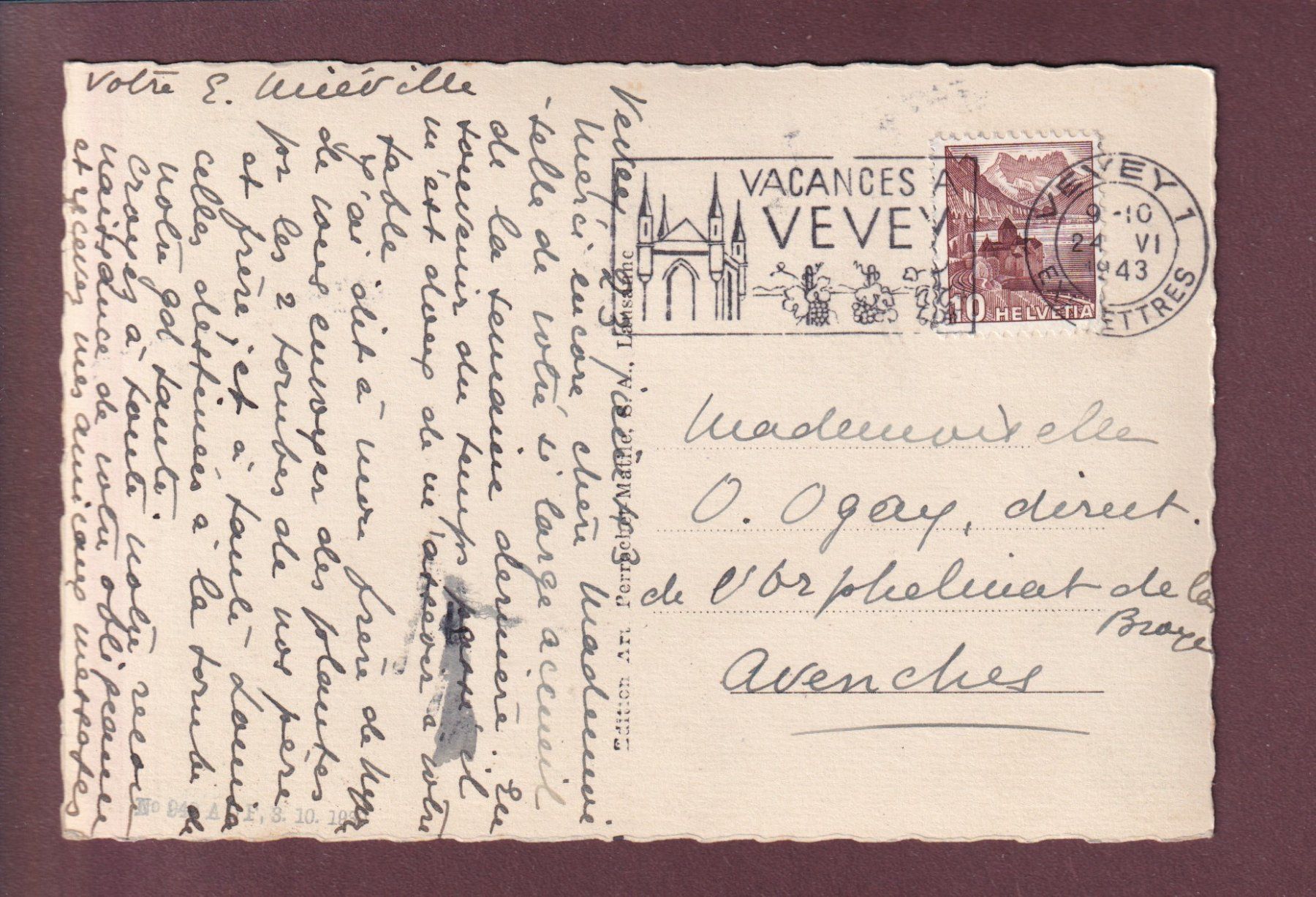 Cartoline postali: VEVEY - Eglise St. Martin - 1943 – Usato da Pully venduto da nicecards 1