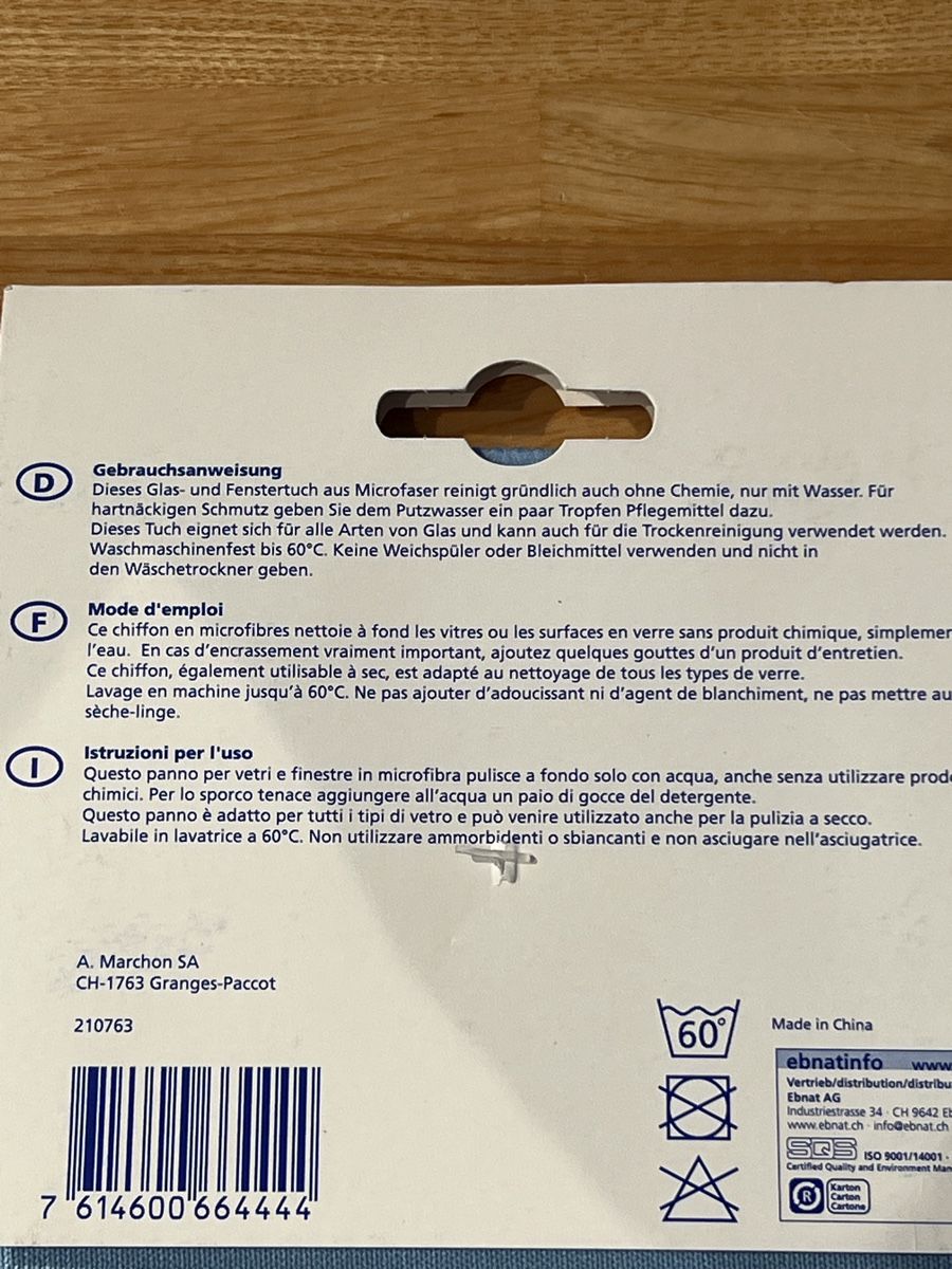 Finestre: Microfaser Glas- und Fenstertuch Ebnat, neu! – Nuovo e nell'imballaggio originale da Wettingen venduto da Kawasaki987 1