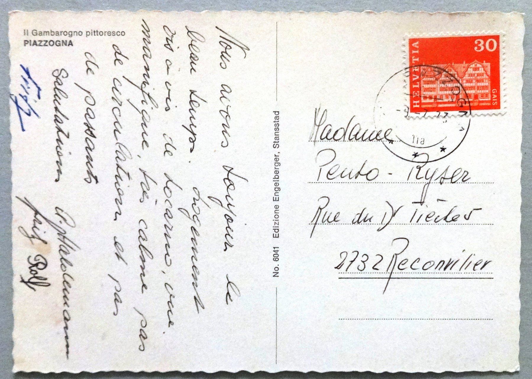 Cartoline postali: Piazzogna – Usato da Fétigny venduto da Billy2miny 1
