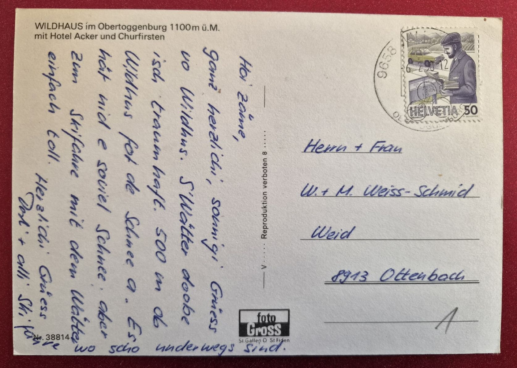 Ansichtskarten: Wildhaus Hotel Ackers Churfirsten Winter 1990 – Gebraucht aus Melchnau von Arthurius 1