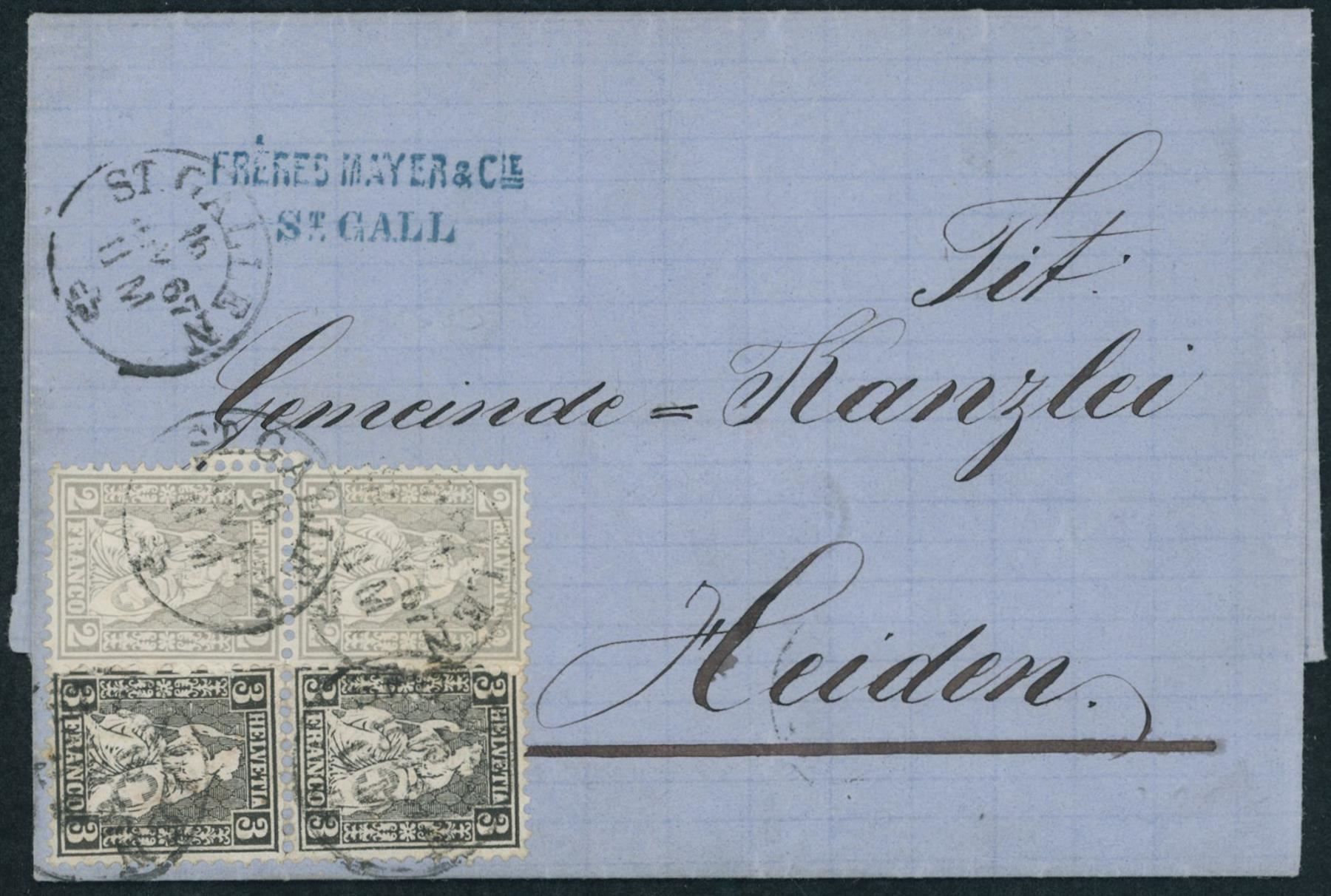 Alle Briefmarken: 1867 - Sitzende Helvetia - BFr - Brief – Gebraucht aus Schindellegi von leecollect