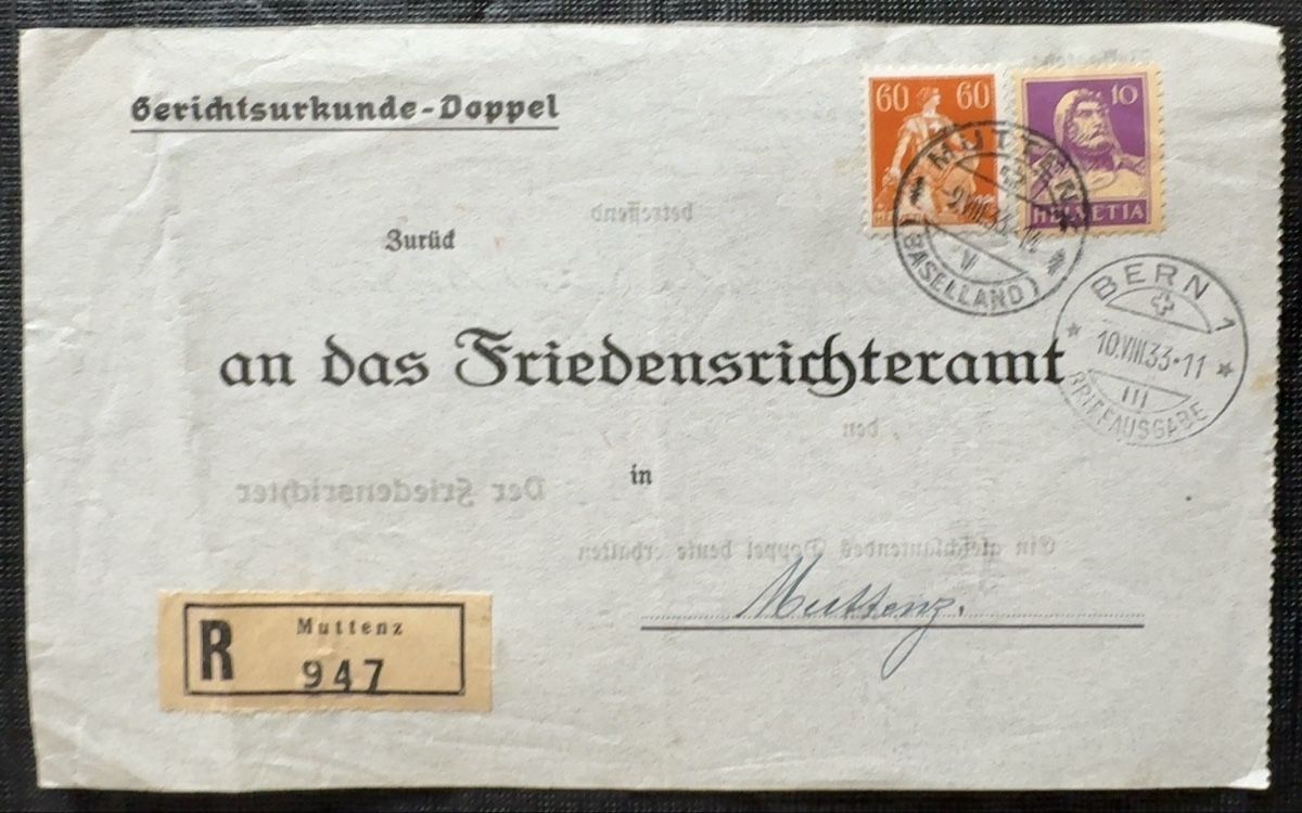 Tutti i francobolli: Berichtsurkunde-Doppel mit Briefmarken und Stempel – Usato da birsfelden venduto da tim0444