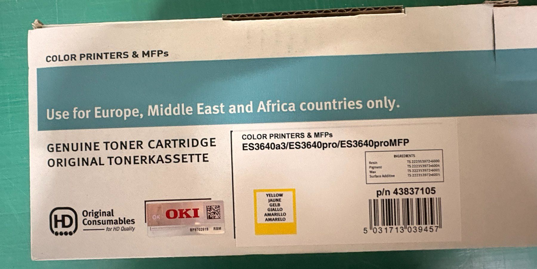 Oki Cartucce per stampanti & toner: OKI Toner Set ES3640 CMYK + Waste Box Original – Nuovo (secondo la descrizione) da Kloten venduto da rtkmedientechnikag 2