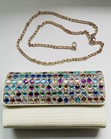 Abendtasche / Clutch, Off-White,Mehrfarbigeschmucksteinen