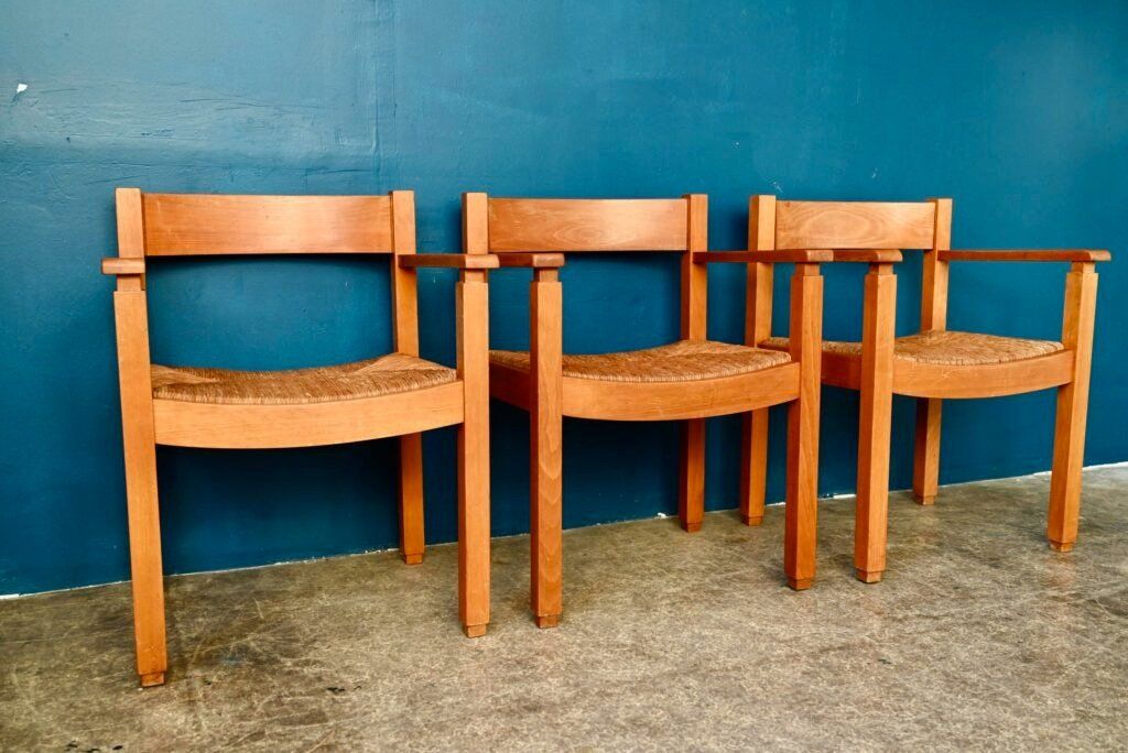 Poltrone: Lot de 3 fauteuils brutalistes en orme et paille design – Usato da COLMAR venduto da Sophiebellelurette 2