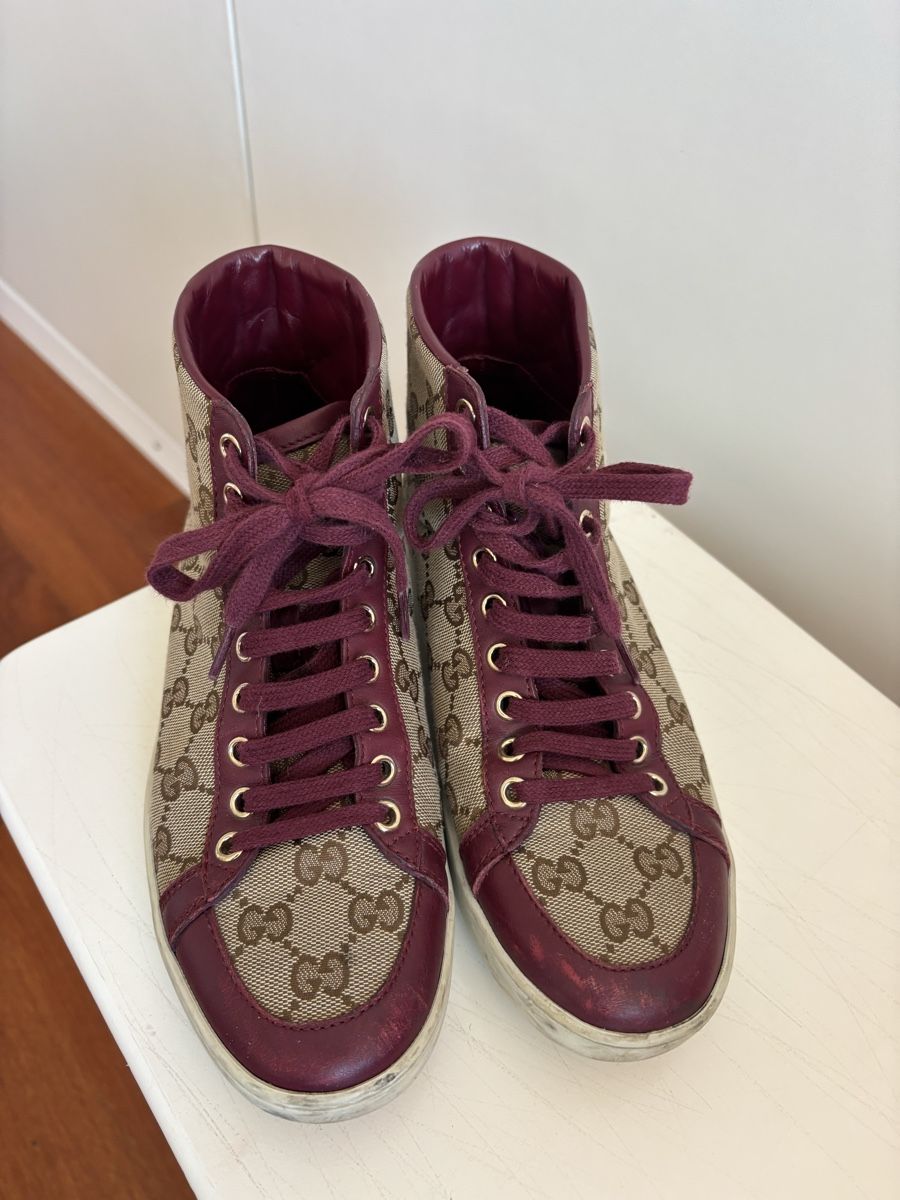 Gucci Scarpe da donna: Gucci High Sneaker - Monogramm Canvas & Bordeaux Leder – Usato da Basel venduto da AnninaD97 2