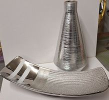 Silberne Deko-Vase und Schale im Set, modern