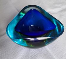 Elegante Murano Glas Schale, Handarbeit, Blau/Türkis